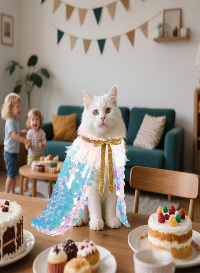 Vellibring 2 Packs Halloween Cat Costumes, Small Funny Sequins Halloween Cat Wizard Cape Adjustable Pet Wizard Cloak for Little Dogs Cats Puppy Halloween Cosplay Party - Image 5